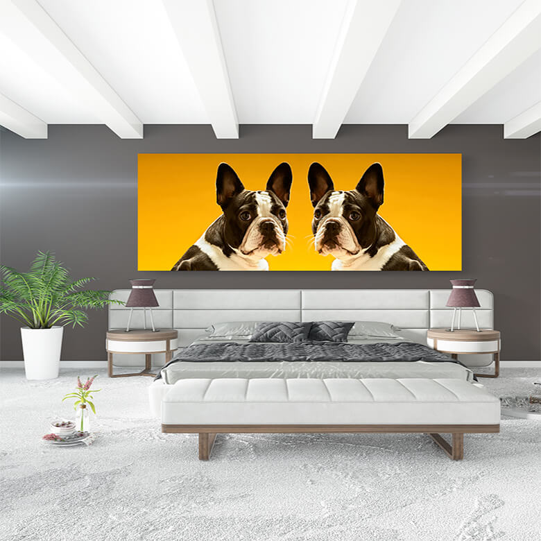M2 Mockup 0020 Mockup 0014 10153602 portrait of symmetrical french bulldogs over yellow background AOAY1183