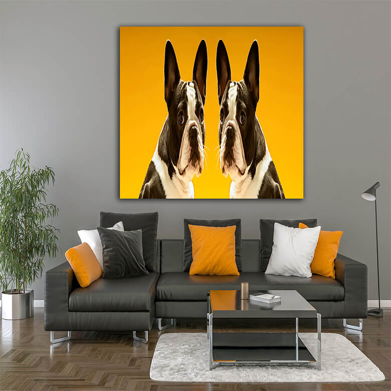 M3 Mockups 0029 Mockup 0014 10153602 portrait of symmetrical french bulldogs over yellow background AOAY1183