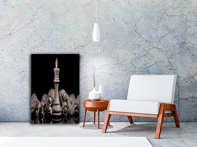 M1 0018 ML 0031 PRINT 0003 32218704 black and white king and knight of chess setup on dark AOAY1481