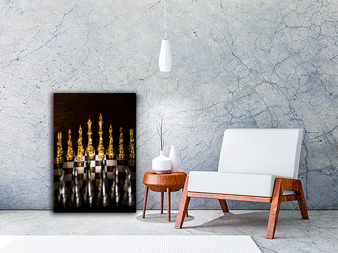 M1 0019 ML 0030 PRINT 0004 32130824 gold chess pieces on a chessboard business strategy concept AOAY1480