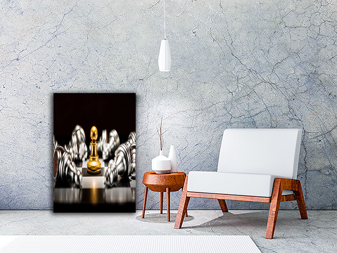 M1 0020 ML 0029 PRINT 0005 32130822 single gold pawn chess surrounded by a number of fallen silver AOAY1479