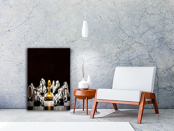 M1 0021 ML 0028 PRINT 0006 32130798 single gold pawn chess surrounded by a number of fallen silver AOAY1478