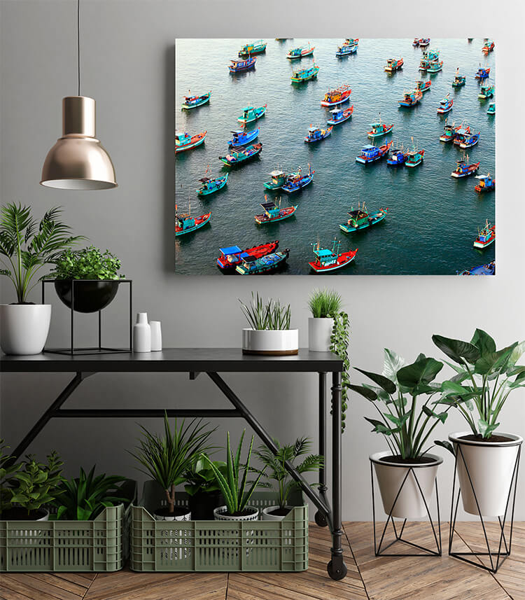 M2 0003 MOCKUPs 0012 PRINT LANDSCAPE 0028 29586836 aerial view of a group of boats at sea in vietnam phu quoc AOAY1597