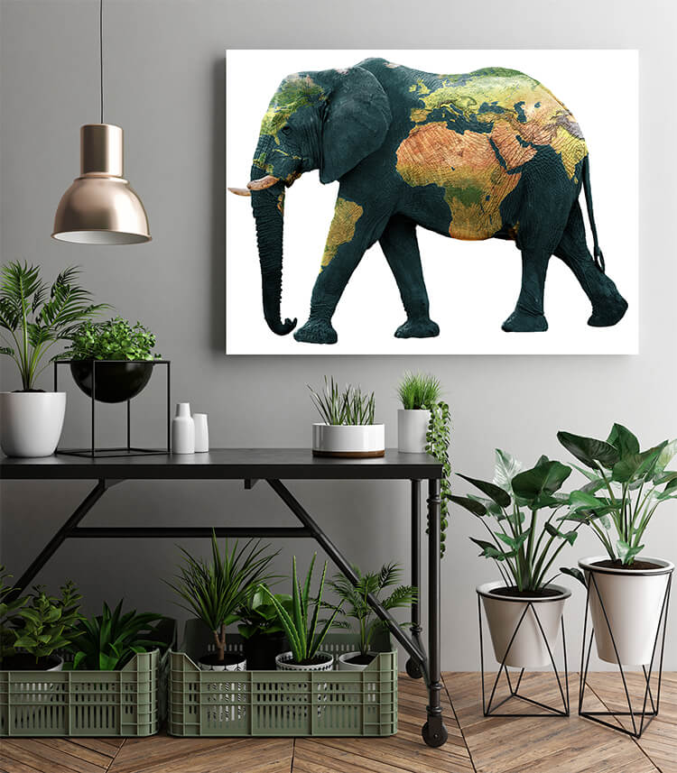 M2 0011 MOCKUPs 0019 PRINT LANDSCAPE 0021 36241948 isolated elephant with earth painted on skin AOAY1604