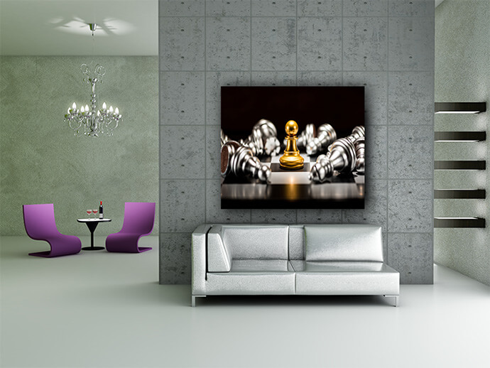 M2 0020 ML 0029 PRINT 0005 32130822 single gold pawn chess surrounded by a number of fallen silver AOAY1479