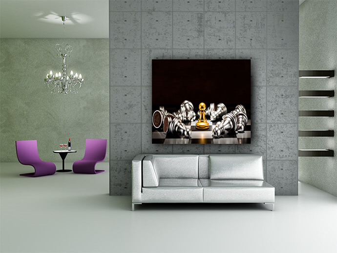 M2 0021 ML 0028 PRINT 0006 32130798 single gold pawn chess surrounded by a number of fallen silver AOAY1478