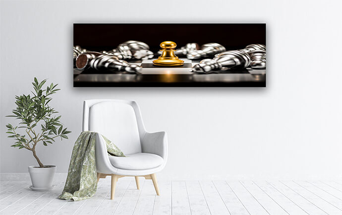 M4 0000 MP 0005 32130822 single gold pawn chess surrounded by a number of fallen silver AOAY1479