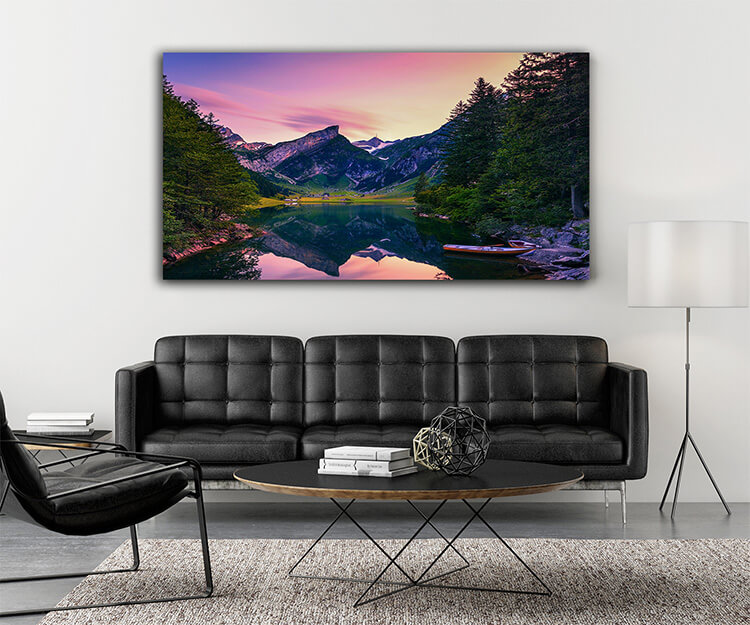 M4 0012 MOCKUP 0003 PRINT PANORAMIC 0004 31449934 sunset over the seealpsee lake with small boats in the swiss alps swit