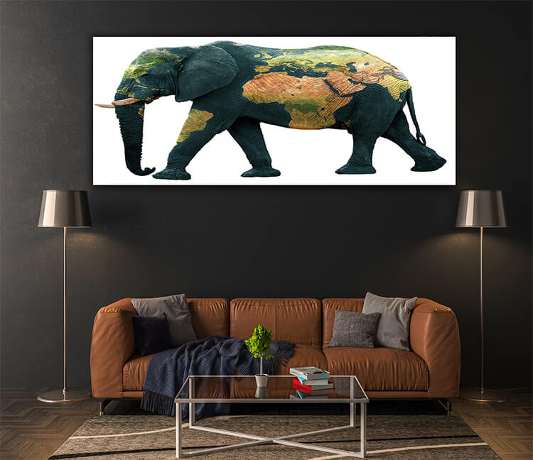 M4 0026 MOCKUPs 0019 PRINT LANDSCAPE 0021 36241948 isolated elephant with earth painted on skin AOAY1604
