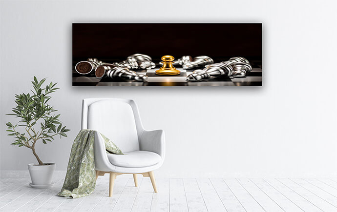 M4 0033 MP 0006 32130798 single gold pawn chess surrounded by a number of fallen silver AOAY1478