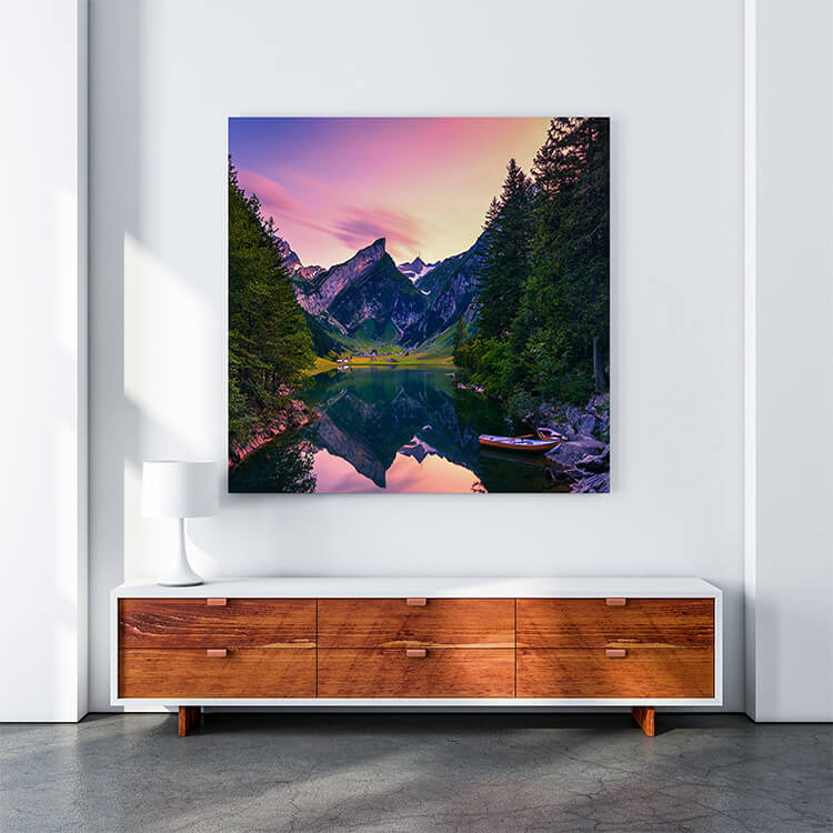 M5 0001 MOCKUP 0003 PRINT PANORAMIC 0004 31449934 sunset over the seealpsee lake with small boats in the swiss alps swit