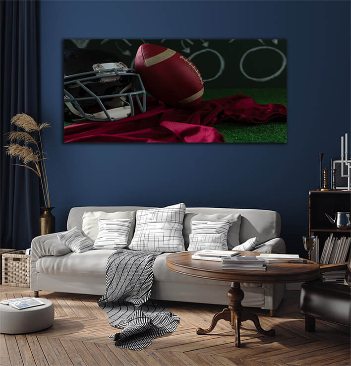 M1 0019 ML 0005 29573090 american football jersey head gear and football lying on artificial turf against strategy board AOAY2639