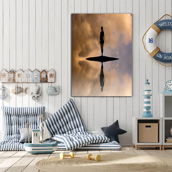 M1 0019 MP 0015 PRINT L 0026 24884086 woman on the island reflection in the water AOAY2450