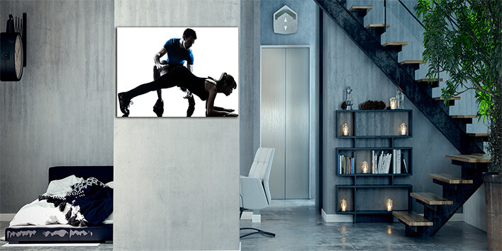 M3 0041 ML 0026 13608380 aerobics intstructor with mature woman exercising silhouette AOAY2615