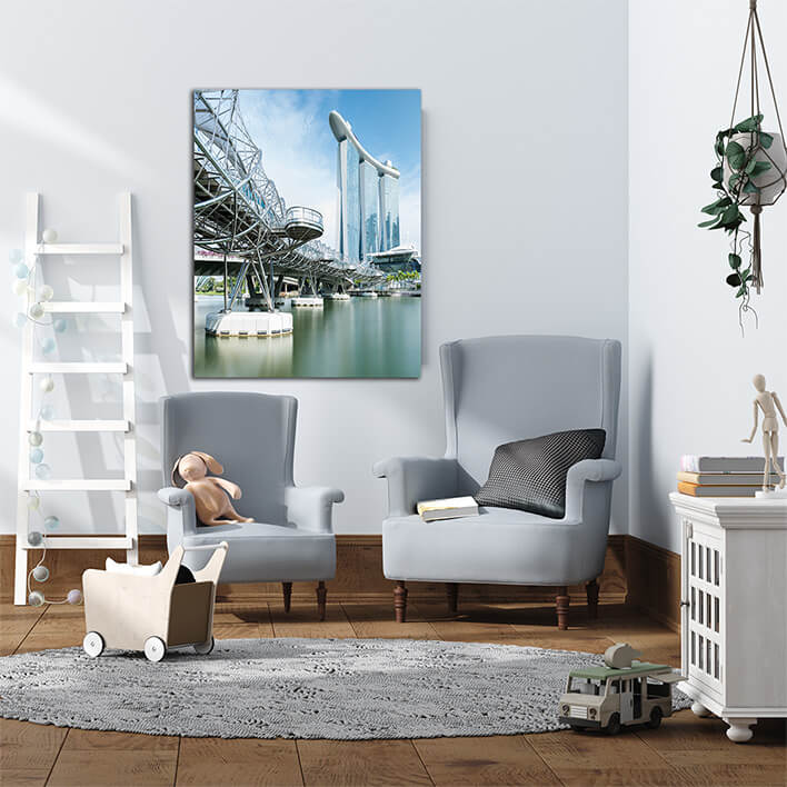 M4 0008 MP 0017 PRINT L 0007 32514868 helix bridge and marina bay in the morning with blue sky AOAY2495