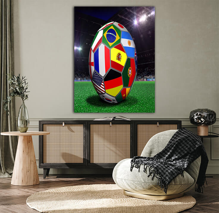 M4 0016 MP 0014 PRINT 0028 12486242 soccer ball with team flags in a stadium AOAY2612