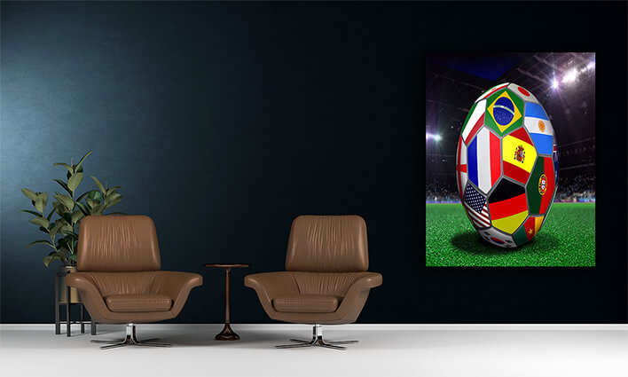 M5 0016 MP 0014 PRINT 0028 12486242 soccer ball with team flags in a stadium AOAY2612