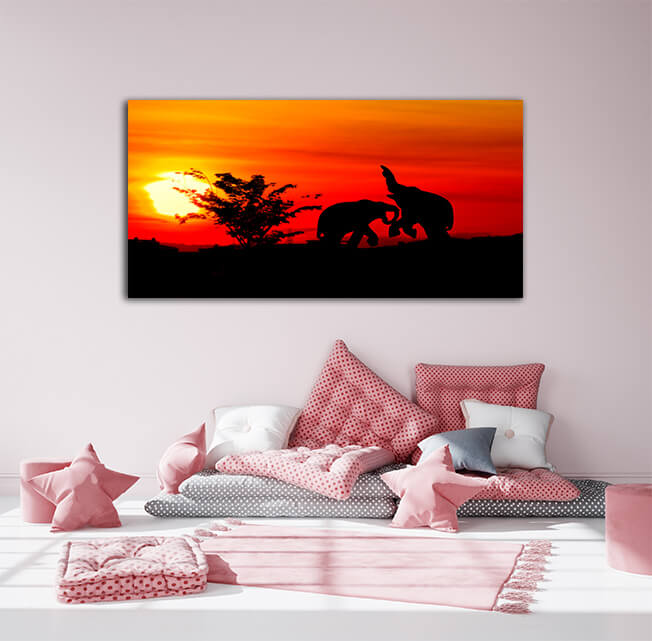 M6 0004 MOCKUPS LAND 0000 36027522 silhouette elephant battle animals wildlife in twilight sunset beautiful AOAY2226