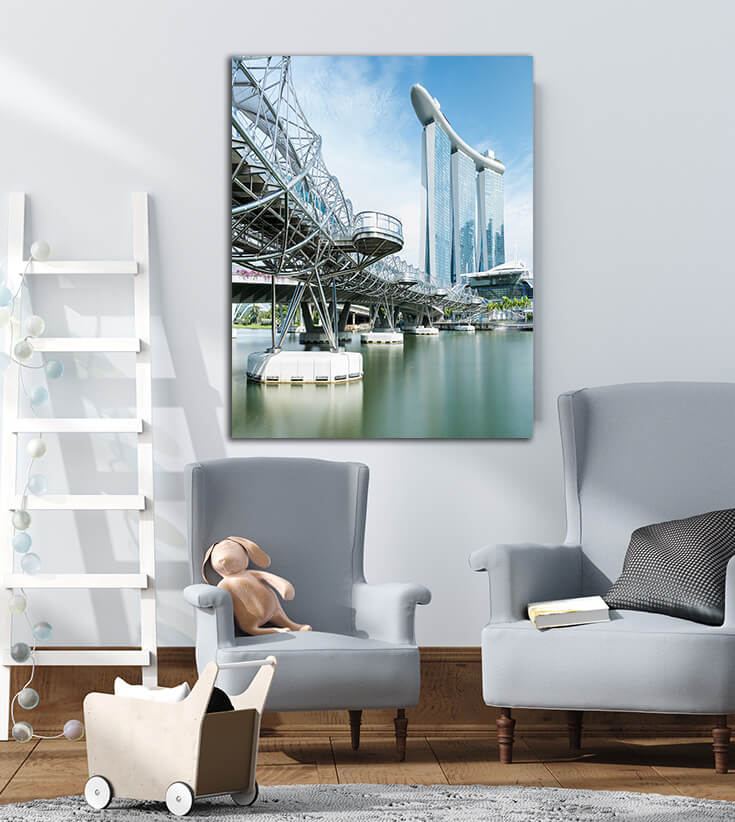 M7 0008 MP 0017 PRINT L 0007 32514868 helix bridge and marina bay in the morning with blue sky AOAY2495