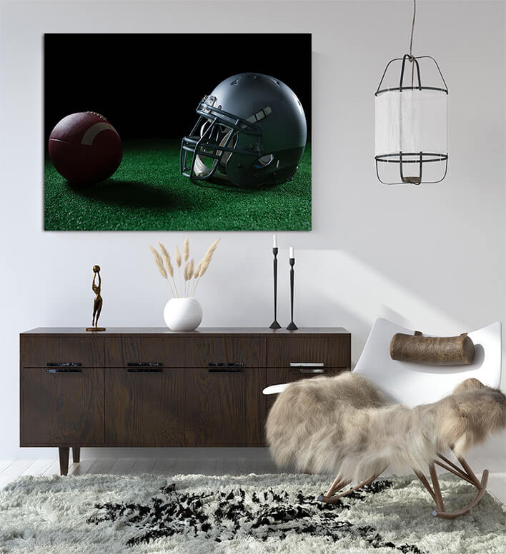 M1 0035 ML 0031 29574844 american football head gear and football on artificial turf AOAY2649