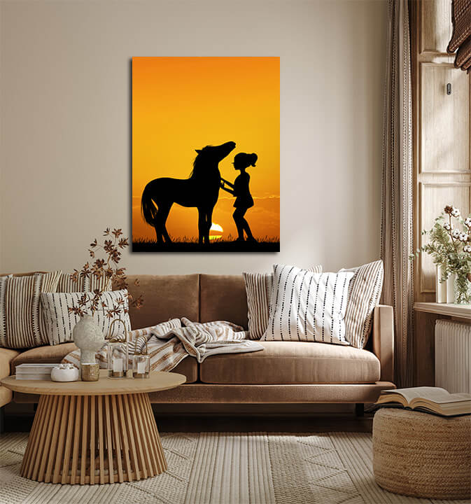 M2 0039 MP 0001 PRINT P 0003 33370598 little girl and horse at sunset AOAY2524