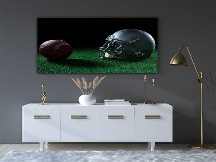 M3 0039 ML 0031 29574844 american football head gear and football on artificial turf AOAY2649