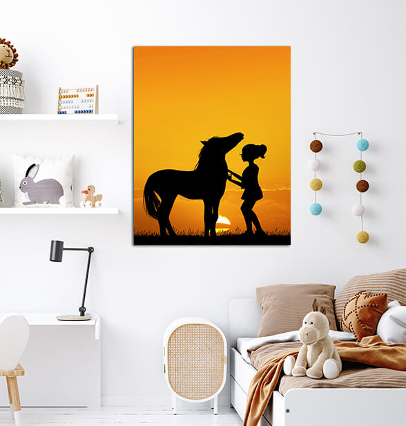 N4 0039 MP 0001 PRINT P 0003 33370598 little girl and horse at sunset AOAY2524