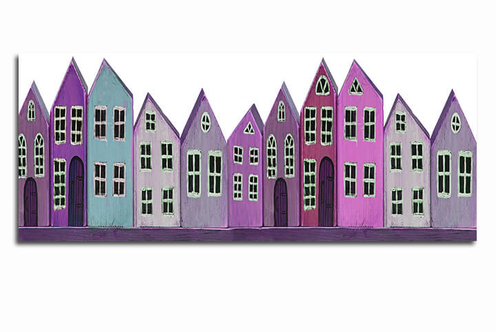 M1 0010 MPanormaic 0000s 0000 36743650 wooden toy purple houses on a white background banner miniature town AOAY3268