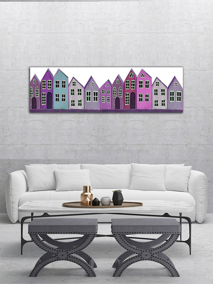 M3 0010 MPanormaic 0000s 0000 36743650 wooden toy purple houses on a white background banner miniature town AOAY3268