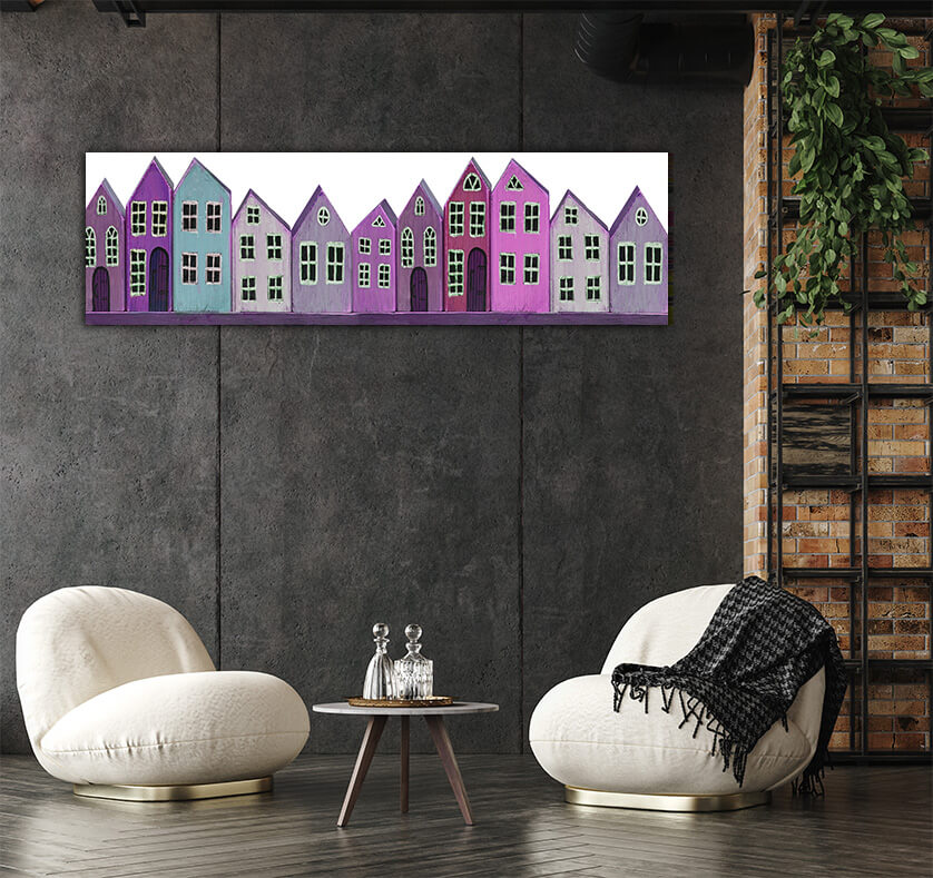 M4 0010 MPanormaic 0000s 0000 36743650 wooden toy purple houses on a white background banner miniature town AOAY3268