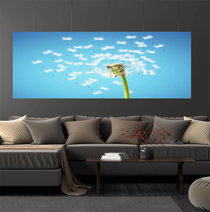 WEB06 0042 ML 0075 39033852 dandelion flower with flying feathers on blue sky AOAY4387