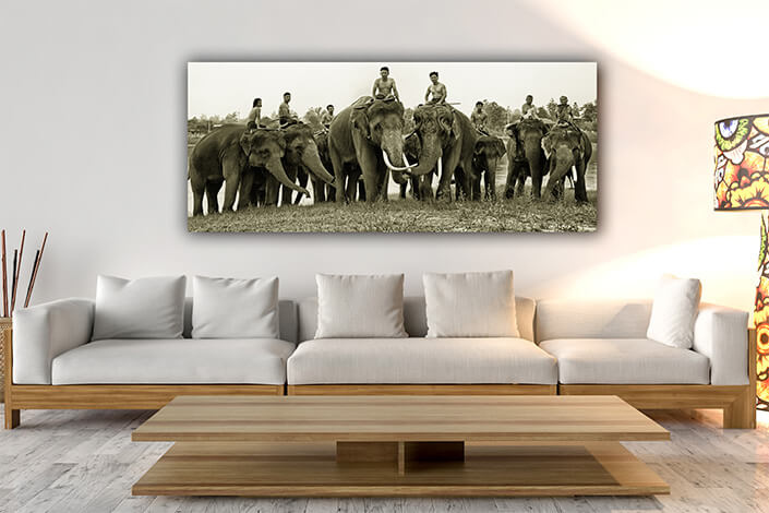 WEB07 0003 MP Panoramic 0003 35788320 spirit of asiathailand countryside farmer and elephant on the background of sunris