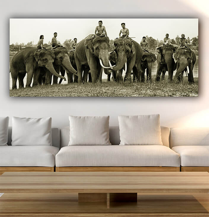 WEB08 0003 MP Panoramic 0003 35788320 spirit of asiathailand countryside farmer and elephant on the background of sunris