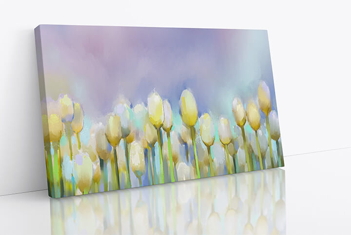 WEB09 0025 M1 21421588 oil painting yellow tulip flowers in field with blue sky background AOAY3809