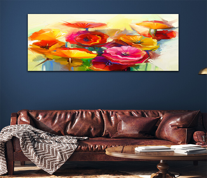 WEB 01 0031 ML 0010 22744260 oil painting still life of yellow pink and red poppy AOAY3824