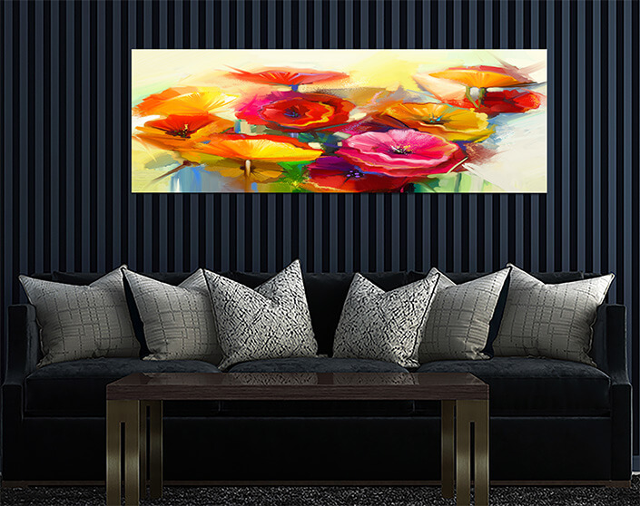 WEB 02 0040 ML 0010 22744260 oil painting still life of yellow pink and red poppy AOAY3824