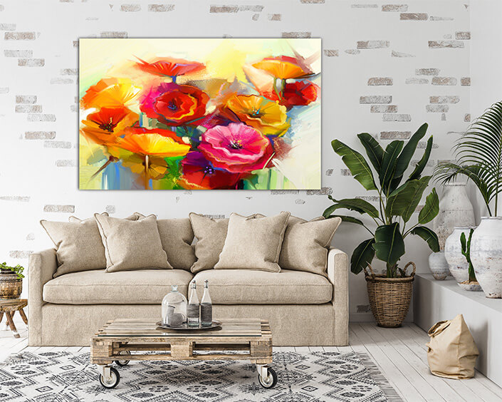 WEB 04 0029 ML 0010 22744260 oil painting still life of yellow pink and red poppy AOAY3824