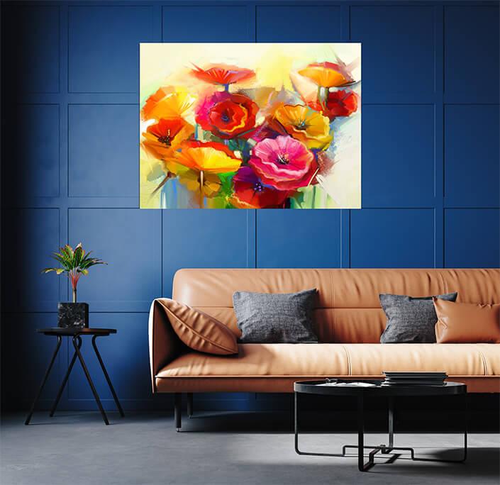 WEB 05 0036 ML 0010 22744260 oil painting still life of yellow pink and red poppy AOAY3824