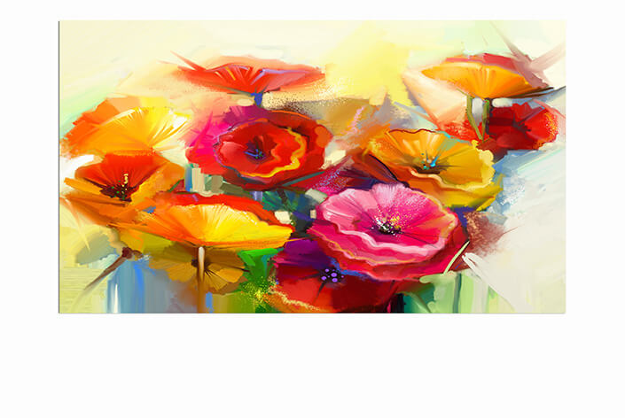 WEB 06 0025 ML 0010 22744260 oil painting still life of yellow pink and red poppy AOAY3824
