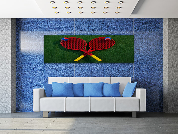 WEB002 0065 ML 0041 29579124 overhead view of colorful tennis balls on rackets AOAY5706