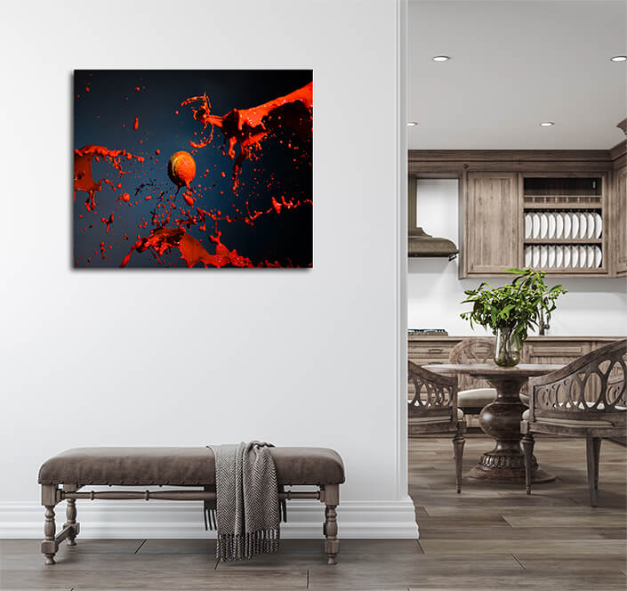 WEB004 0040 ML 0028 41214216 red paint splash and tennis ball on blue background AOAY5715