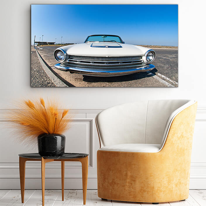 WEB004 0044 MP 0054 5017116 1960s convertible in car lot wide angle powerful grill AOAY6184