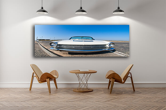 WEB005 0044 MP 0054 5017116 1960s convertible in car lot wide angle powerful grill AOAY6184