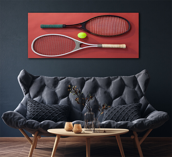 WEB005 0073 ML 0042 29579010 high angle view of ball amidst tennis rackets AOAY5705