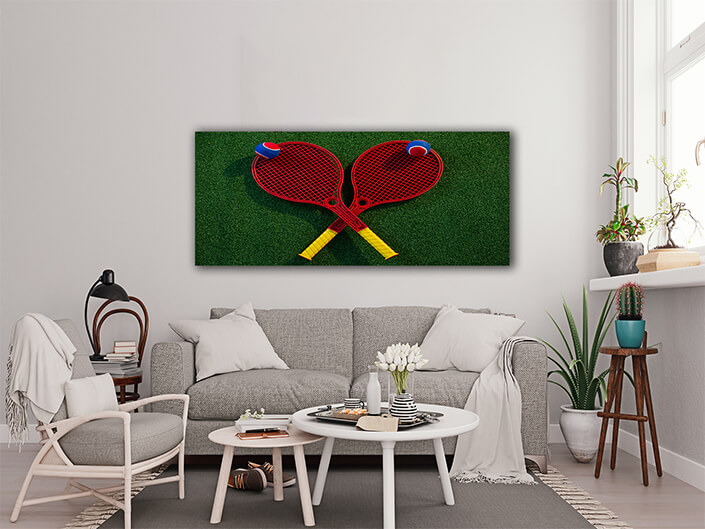 WEB006 0064 ML 0041 29579124 overhead view of colorful tennis balls on rackets AOAY5706