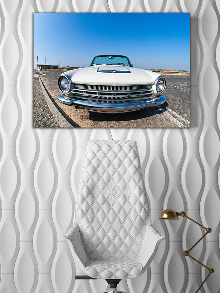 WEB007 0042 MP 0054 5017116 1960s convertible in car lot wide angle powerful grill AOAY6184