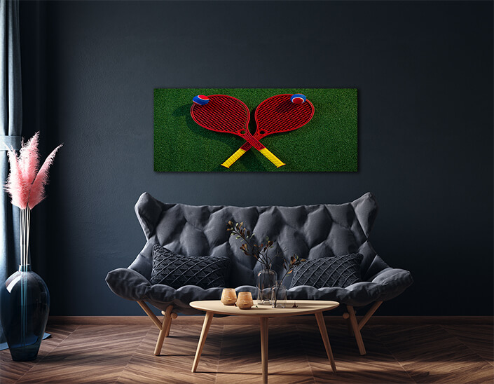 WEB007 0074 ML 0041 29579124 overhead view of colorful tennis balls on rackets AOAY5706