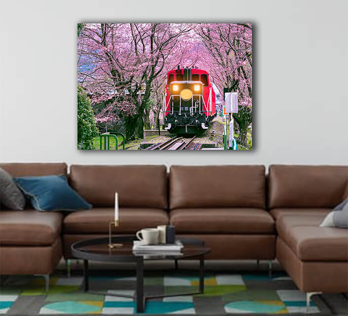 WEB003 0039 ML 0034 30238786 romantic train runs through tunnel of cherry blossoms in kyoto japan AOAY6464