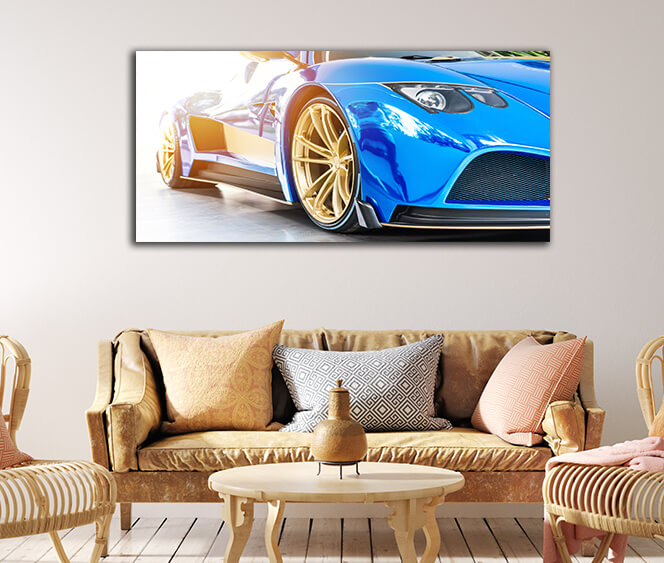 WEB003 0068 WEB001 0034 46104788 font of a blue sport luxury car in sunset AOAY5292