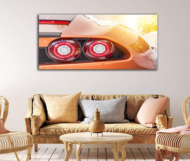 WEB003 0071 WEB001 0031 46105594 back of an orange sport luxury car in sunset AOAY5299